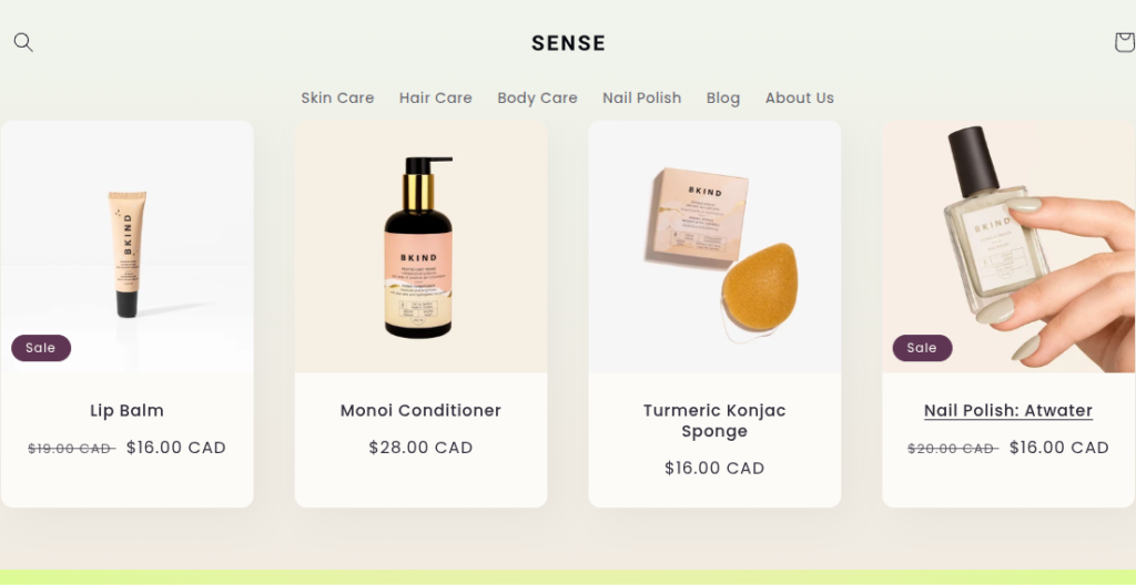 Ejemplo de una tienda online creada en Shopify mostrando productos en venta